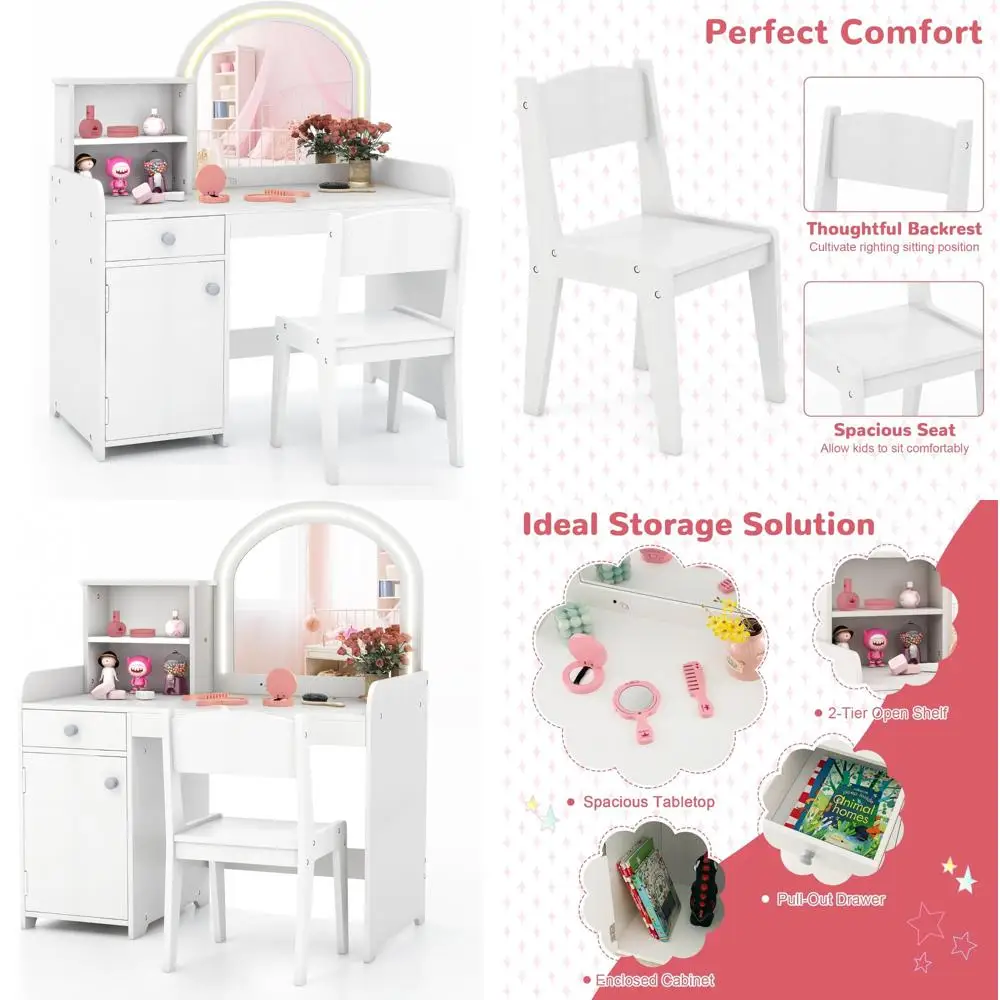 Kids Vanity with Lights, Little Girls Vanity Set with Mirror and Stool and Lights, Wooden Princess Makeup Dressing Table, Stora
Kids Vanity with Lights, Little Girls Vanity Set with Mirror and Stool and Lights, Wooden Princess Makeup Dressing Table, Stora
