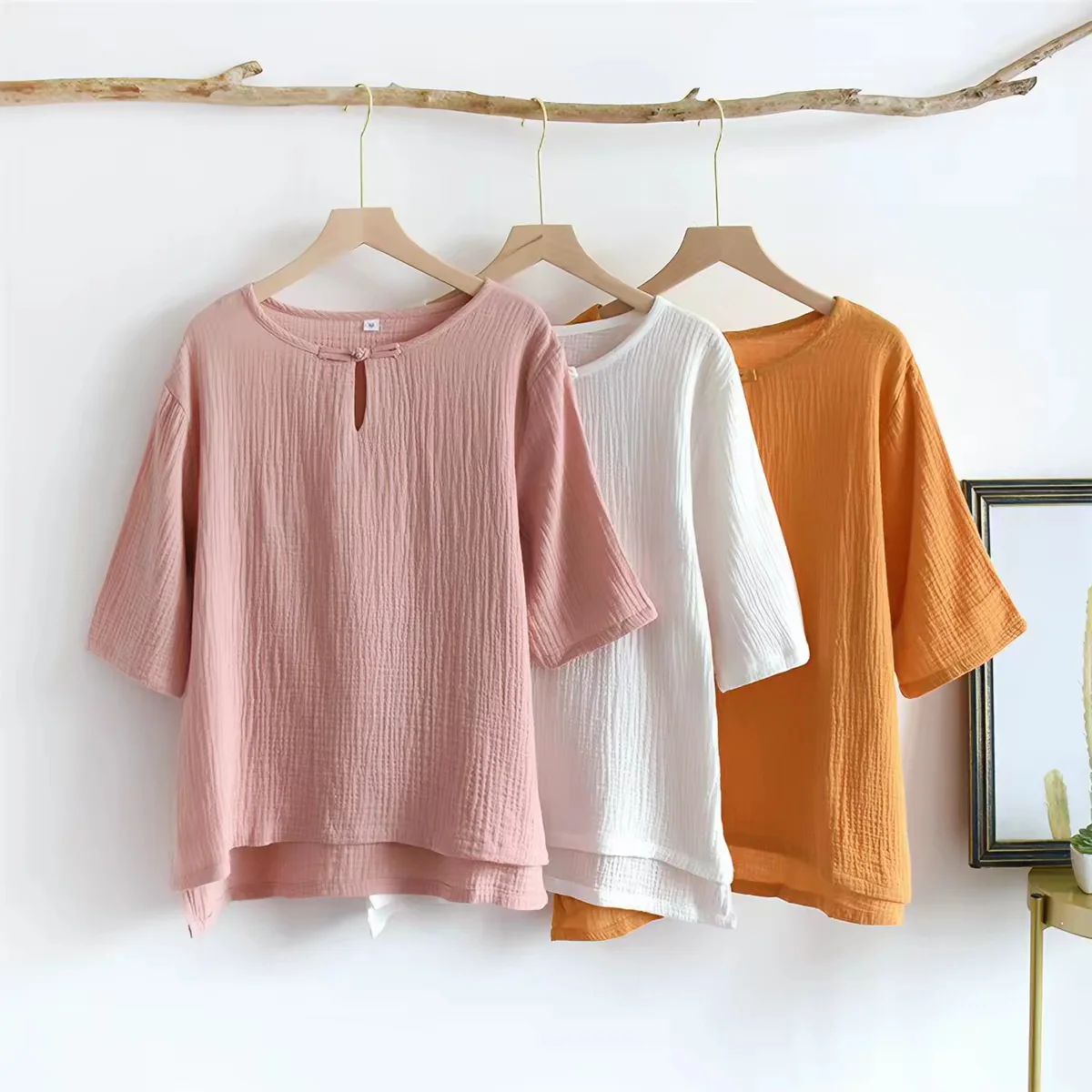 Summer Women's Short Sleeves Sleep Tops Solid Color Comfortable Cotton Linen Top Casual Loose Basic Blouses Plus Size
Summer Women's Short Sleeves Sleep Tops Solid Color Comfortable Cotton Linen Top Casual Loose Basic Blouses Plus Size