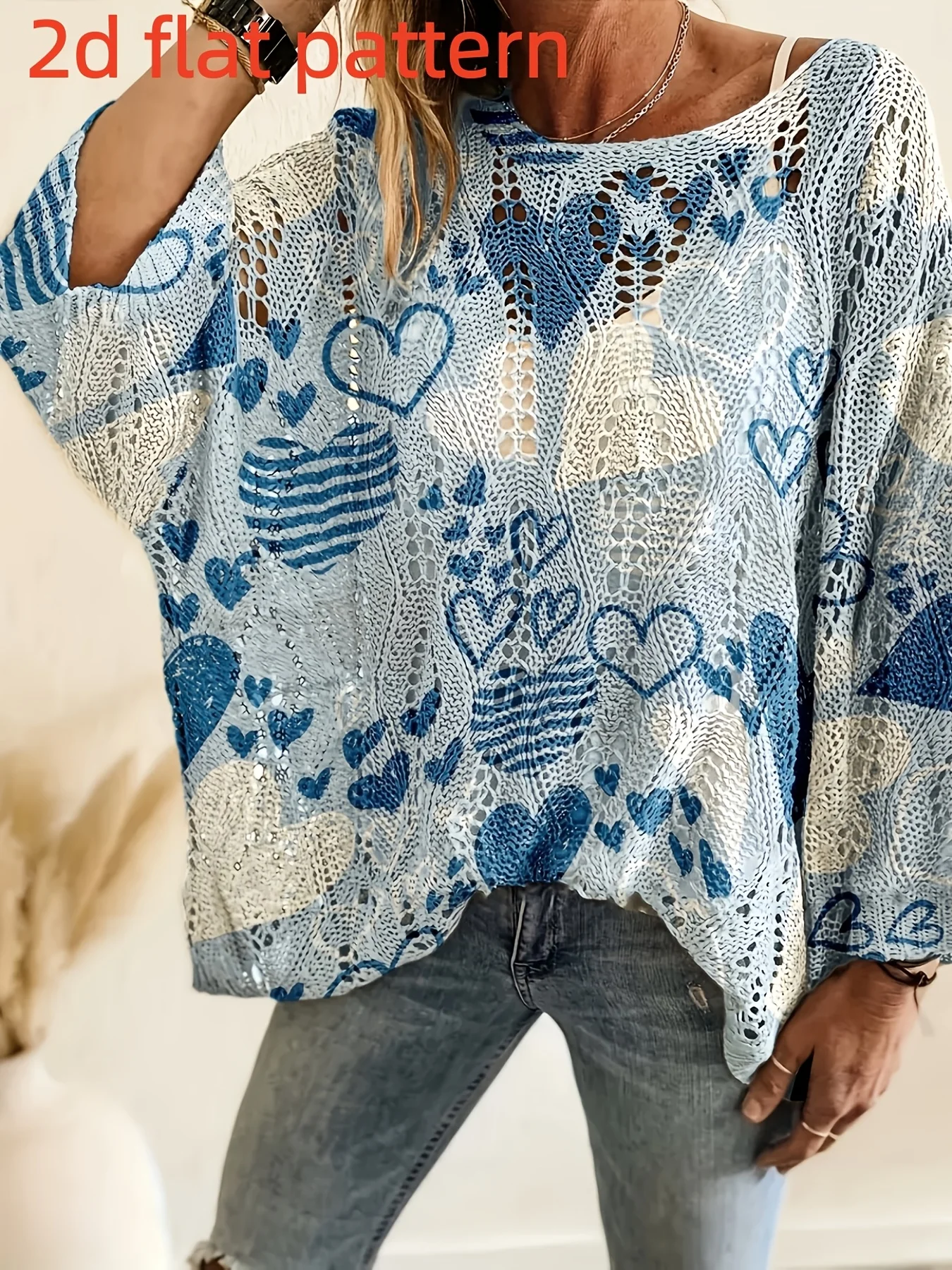 2D Flat Pattern Spring and Summer Fashion New Pullover Three-Quarter Sleeve Hollow-Out Women's Top with Digital Print Trendy Women's Clothing
2D Flat Pattern Spring and Summer Fashion New Pullover Three-Quarter Sleeve Hollow-Out Women's Top with Digital Print Trendy Women's Clothing