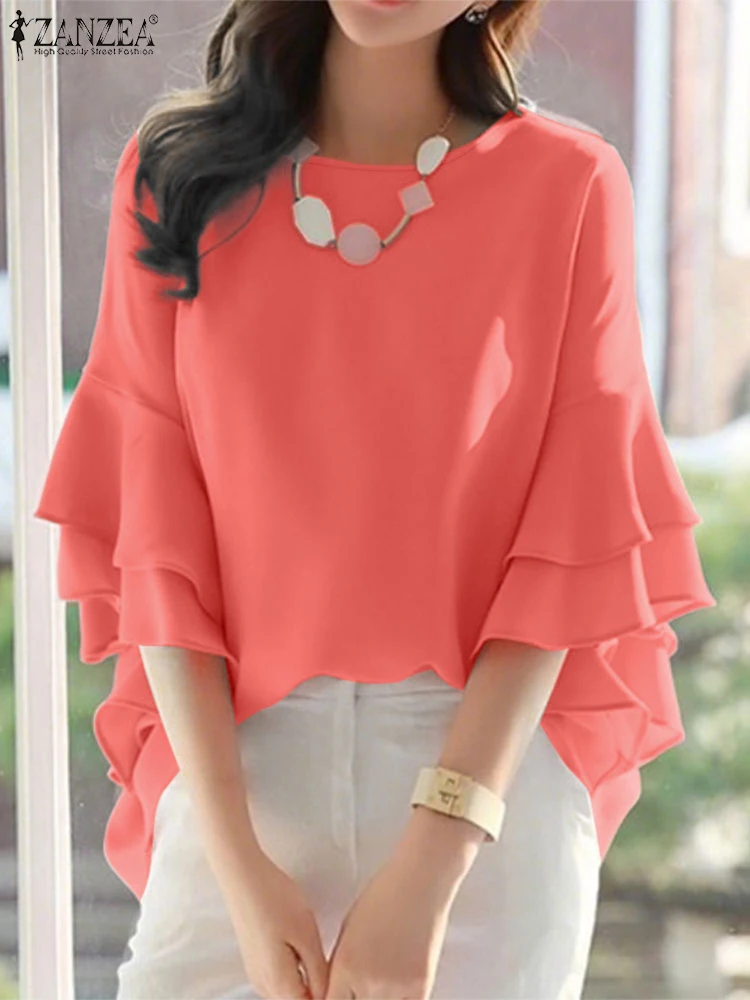 2025 ZANZEA Elegant OL Fashion Women Blouse Summer Flare Sleeve Casual Tops Loose Ruffled Shirts Solid Color Blusas Femininas
2025 ZANZEA Elegant OL Fashion Women Blouse Summer Flare Sleeve Casual Tops Loose Ruffled Shirts Solid Color Blusas Femininas