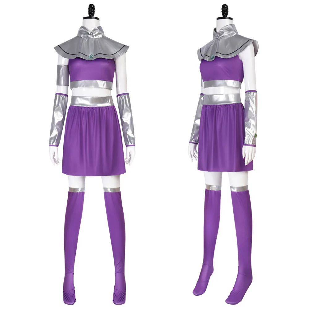 Women Purple & Metallic Silver Cosplay Costume 6Pcs Full Outfit Crop Top Skirt Arm Cuffs Shawl Socks Set for Halloween Carnival
Women Purple & Metallic Silver Cosplay Costume 6Pcs Full Outfit Crop Top Skirt Arm Cuffs Shawl Socks Set for Halloween Carnival