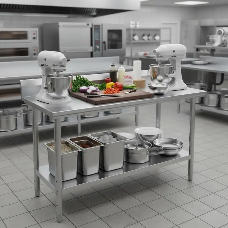 Stainless steel work table 760 x 600 x 70 mm for food preparation, sewing, washing, crafting, garage use, etc.
Stainless steel work table 760 x 600 x 70 mm for food preparation, sewing, washing, crafting, garage use, etc.