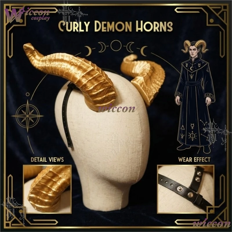 Golden Curly Demon Horns Cosplay Headwear Gothic Ram Horns Headband For Halloween Party Devil Costume Accessories Cosplay Party
Golden Curly Demon Horns Cosplay Headwear Gothic Ram Horns Headband For Halloween Party Devil Costume Accessories Cosplay Party