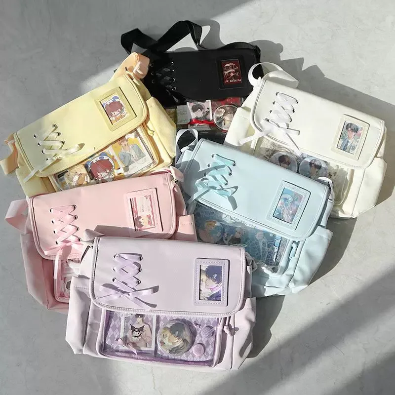 Light Blue Ita Bag Crossbody Shoulder Bag, Kawaii Lace-Up JK Style Messenger Bag with Transparent Window for Anime Badges
Light Blue Ita Bag Crossbody Shoulder Bag, Kawaii Lace-Up JK Style Messenger Bag with Transparent Window for Anime Badges