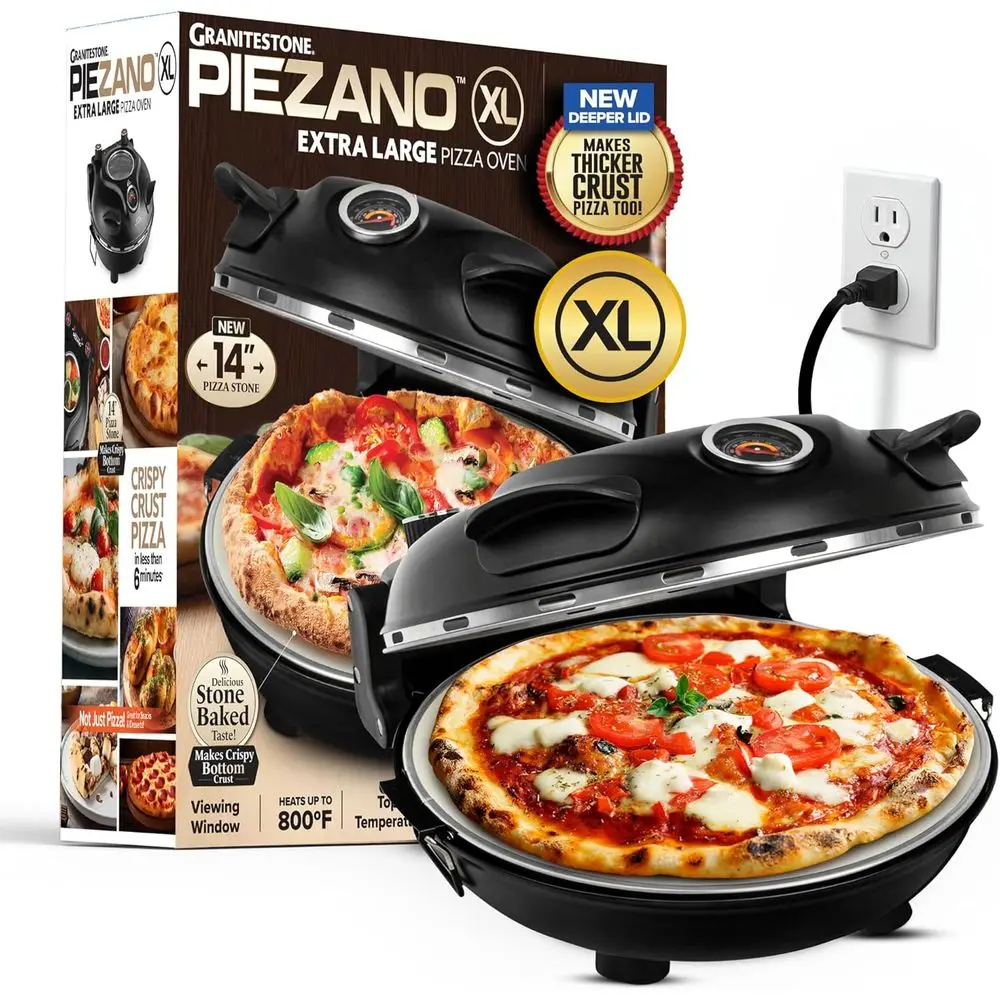 XL 14 Inch Electric Indoor Pizza Oven Heats up to 800˚ - Pizza Maker with Stone or CriCrust Pizza, Cooks in Under 6 Minutes, Cou
XL 14 Inch Electric Indoor Pizza Oven Heats up to 800˚ - Pizza Maker with Stone or CriCrust Pizza, Cooks in Under 6 Minutes, Cou