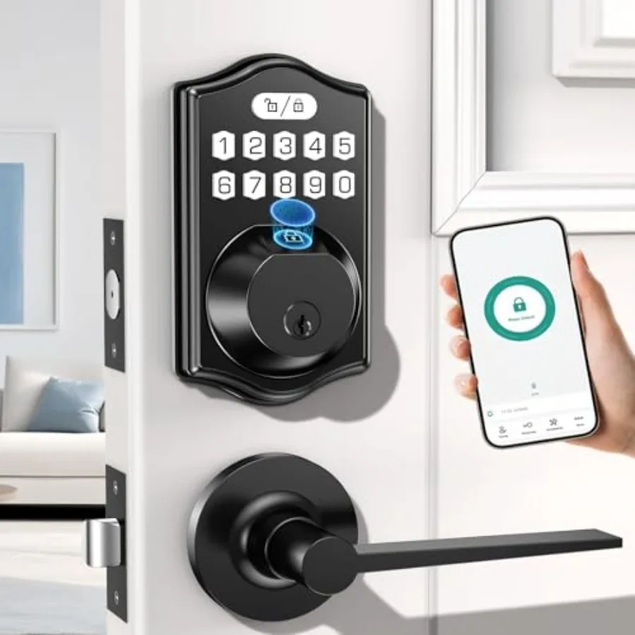 keyless Entry Door Lock deadbolt with Handle Set- Front Door Fingerprint Smart Locks with 2 Lever Handles-Keypad Code Deadbolt
keyless Entry Door Lock deadbolt with Handle Set- Front Door Fingerprint Smart Locks with 2 Lever Handles-Keypad Code Deadbolt