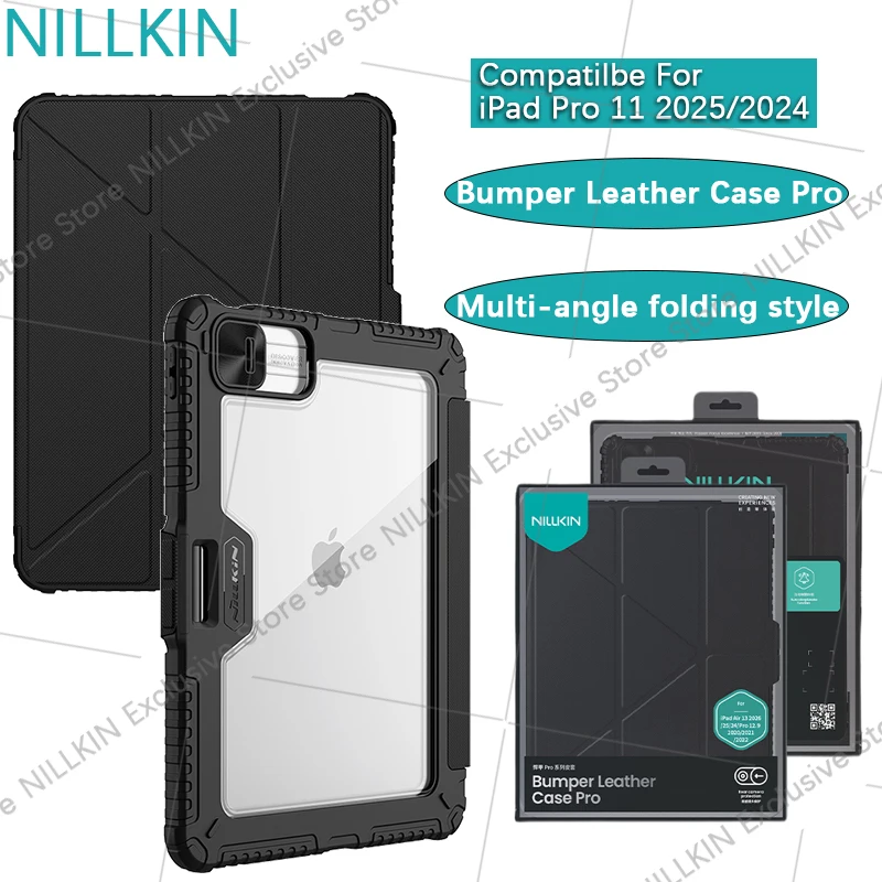 Nillkin For iPad Pro 11 2024/2025 Bumper Leather Multi-angle folding style Lens slide cover flip leather protective case
Nillkin For iPad Pro 11 2024/2025 Bumper Leather Multi-angle folding style Lens slide cover flip leather protective case