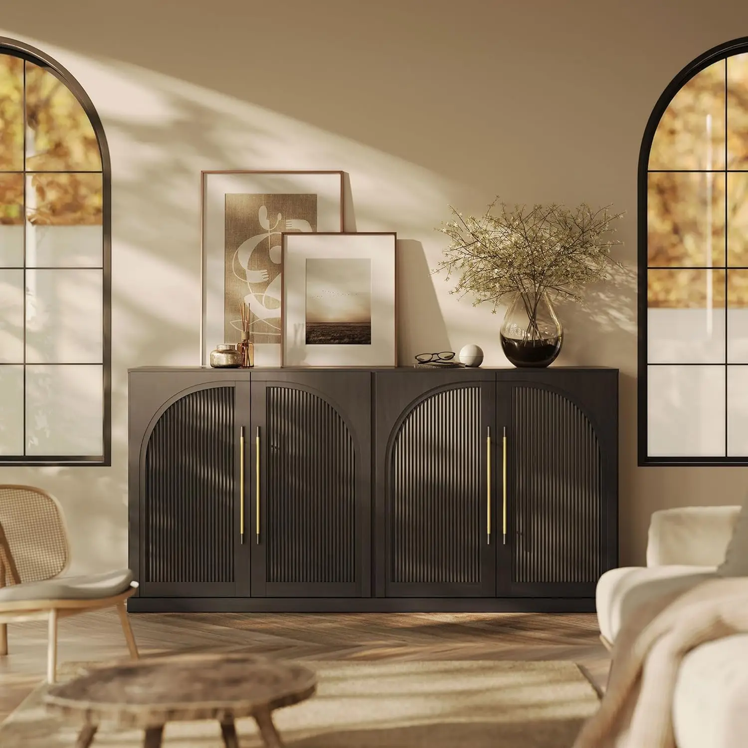 65 Inch Sideboard Cabinet with Double-Arc Wood Doors, Large Buffet Cabinet with Storage and Adjustable Shelves, Customized
65 Inch Sideboard Cabinet with Double-Arc Wood Doors, Large Buffet Cabinet with Storage and Adjustable Shelves, Customized