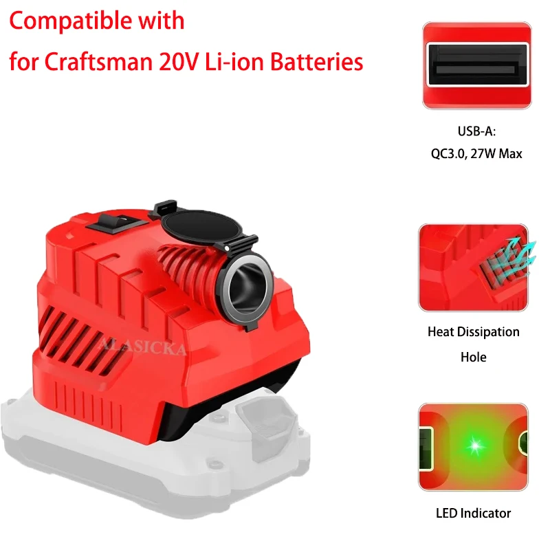 Cigarette Lighter Interface Power Supply for Craftsmen 20V MAX Li-ion Battery DC 12V Buck Converter Regulator with USB Type C
Cigarette Lighter Interface Power Supply for Craftsmen 20V MAX Li-ion Battery DC 12V Buck Converter Regulator with USB Type C