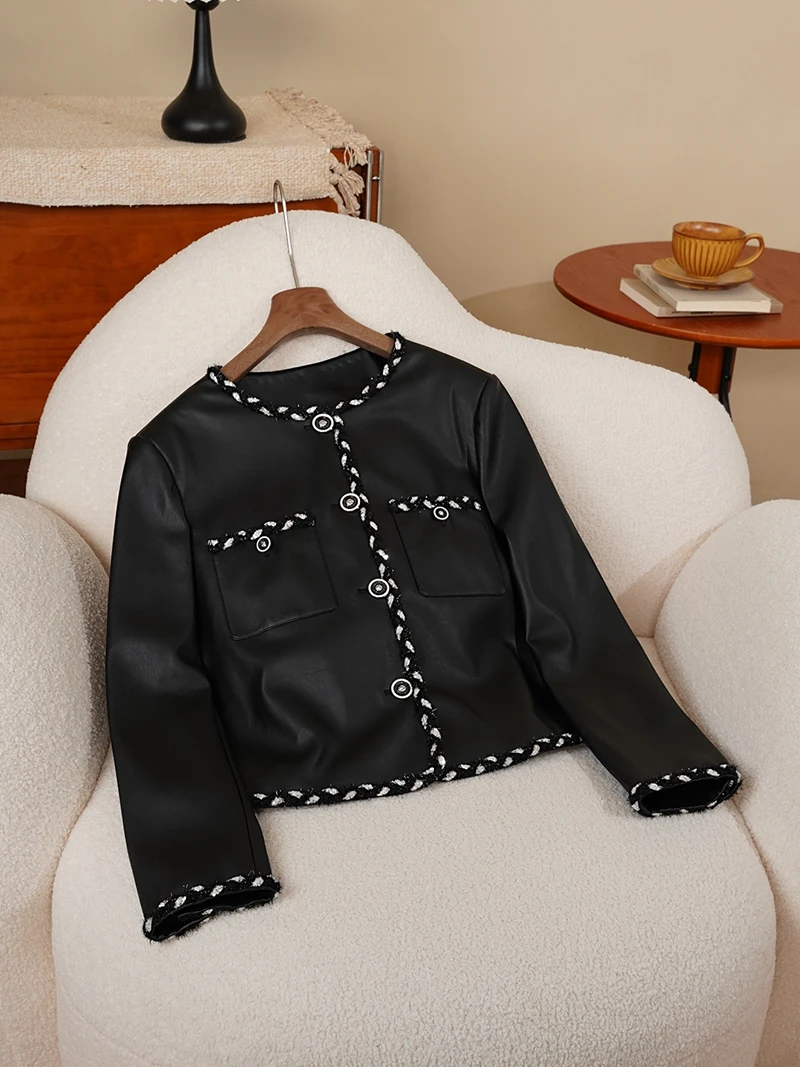 Ретро Briti Neutral Sle Bla из искусственной кожи Jaet ort Coat Осеннее женское пальто Faion Ele Lady Small Fraance Count
Ретро Briti Neutral Sle Bla из искусственной кожи Jaet ort Coat Осеннее женское пальто Faion Ele Lady Small Fraance Count