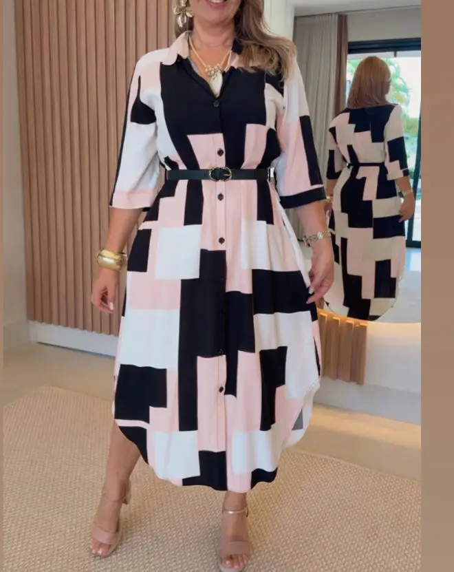Women's Dress 2026 Spring Autumn New Fashion Color Blocked Geometric Turn-Down Collar Long Sleeve Asymmetric Hem Shirt Dress
Women's Dress 2026 Spring Autumn New Fashion Color Blocked Geometric Turn-Down Collar Long Sleeve Asymmetric Hem Shirt Dress