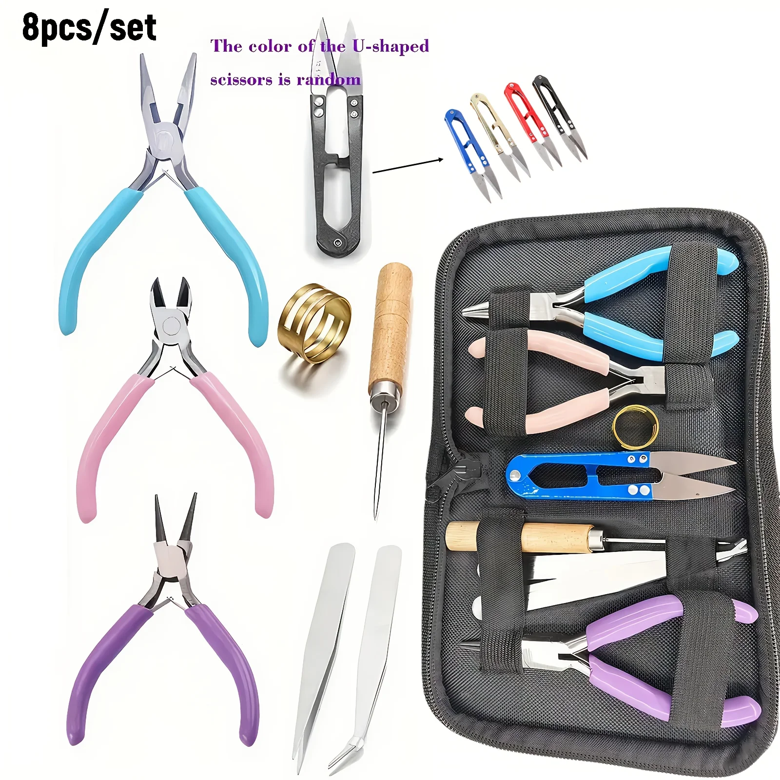 8 pieces/set jewelry making pliers set - needle nose, round nose, thread knife, tweezers - used for making, thread wrapping
8 pieces/set jewelry making pliers set - needle nose, round nose, thread knife, tweezers - used for making, thread wrapping