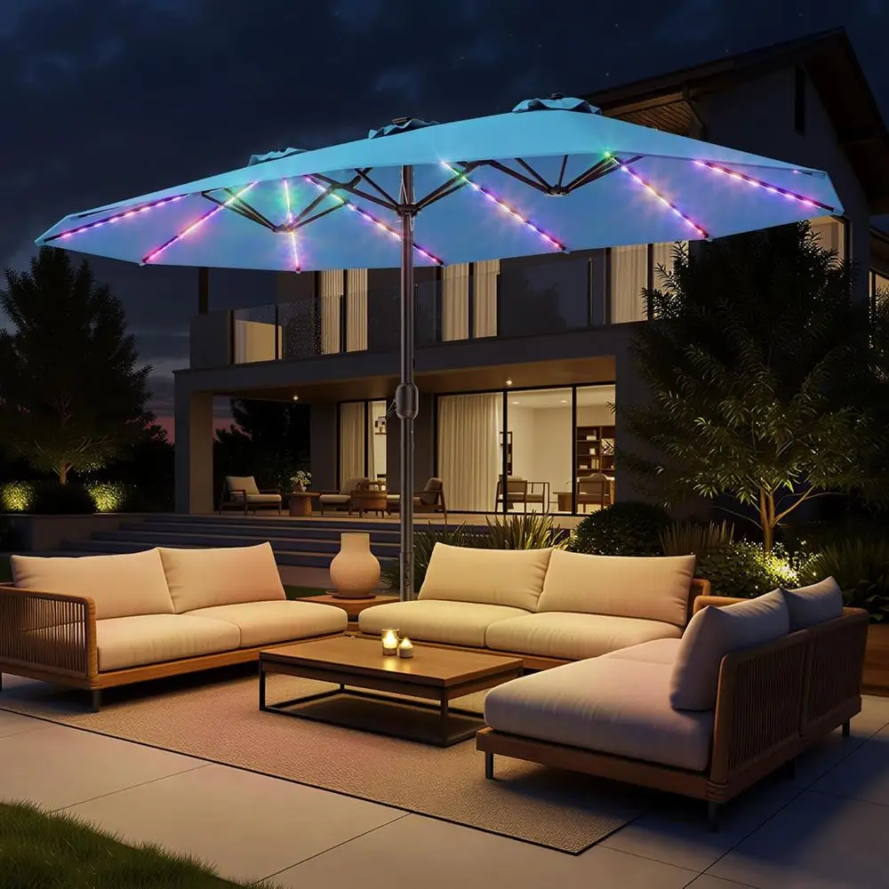 Extra Large RGB Multi-Color LED Lighted Outdoor Patio Umbrella with Stand, Ideal for Market, Pool, Backyard - Light Blue
Extra Large RGB Multi-Color LED Lighted Outdoor Patio Umbrella with Stand, Ideal for Market, Pool, Backyard - Light Blue