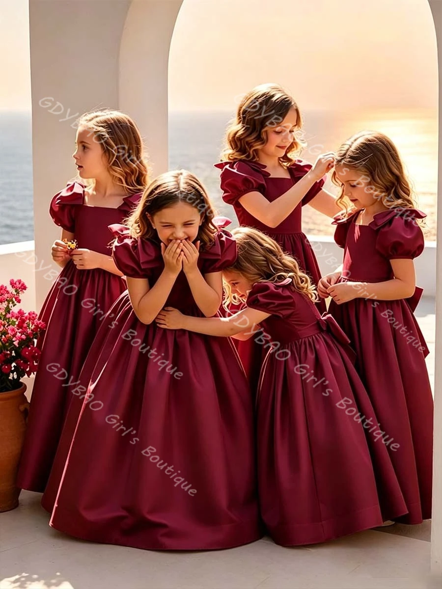 Satin Flower Girl Dress With Bow A-Line/Princess Puff Sleeves Wedding Party Gown Long First Communion Dress Custom Kids Vestidos
Satin Flower Girl Dress With Bow A-Line/Princess Puff Sleeves Wedding Party Gown Long First Communion Dress Custom Kids Vestidos