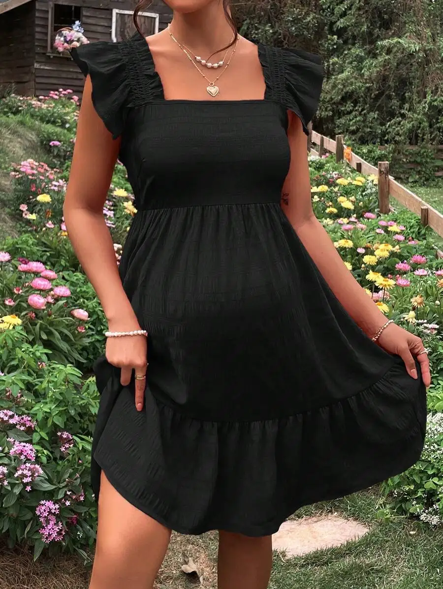 Maternity Square Neck Ruffle Trim Black Dress
Maternity Square Neck Ruffle Trim Black Dress