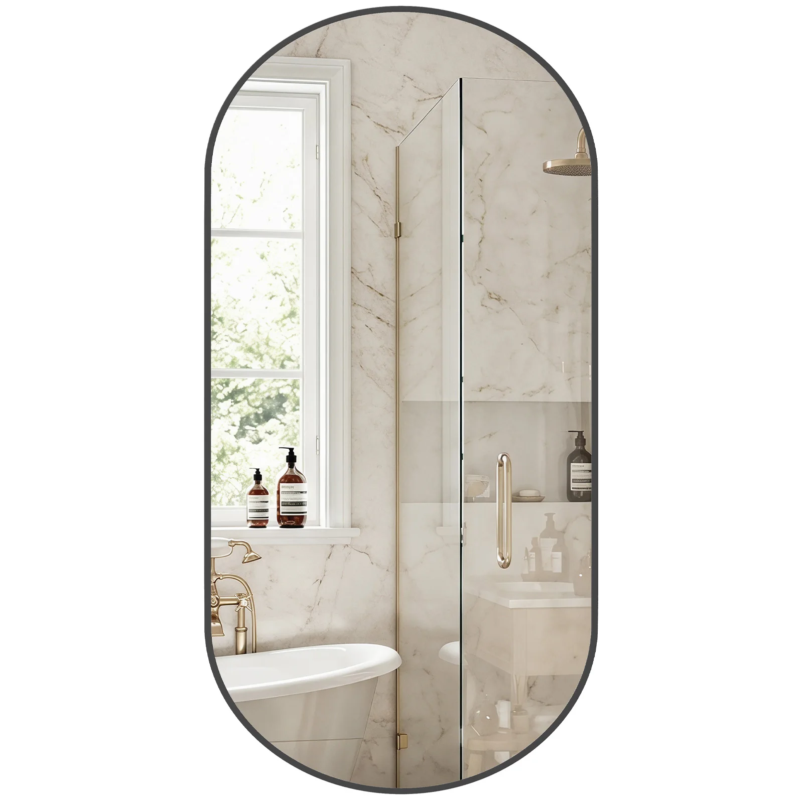 Bathroom mirror, oval wall mirror, with rust-proof metal frame and tempered glass
Bathroom mirror, oval wall mirror, with rust-proof metal frame and tempered glass