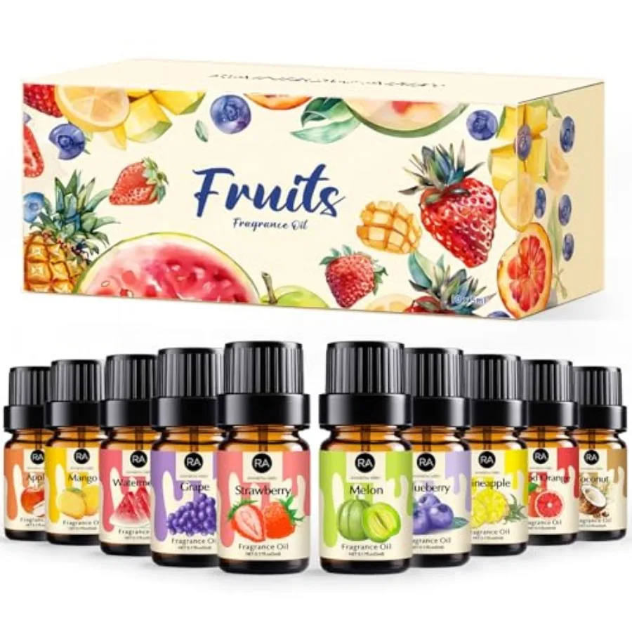 RAINBOW ABBY Fruity Fragrance Oil for Candle and Soap Making, 10 Fruit Scents in 5ML Bottles, Coconut, Strawberry, Watermelon,
RAINBOW ABBY Fruity Fragrance Oil for Candle and Soap Making, 10 Fruit Scents in 5ML Bottles, Coconut, Strawberry, Watermelon,