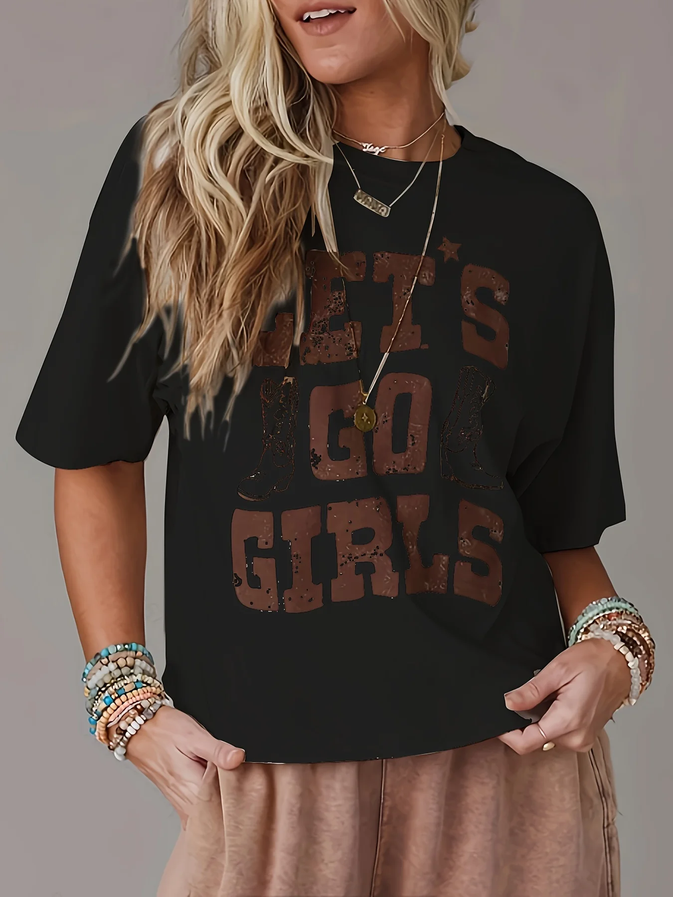 Boots & Letter Print Crew Neck T-Shirt, Casual Short Sleeve Top For Spring & Summer, Women's Clothing
Boots & Letter Print Crew Neck T-Shirt, Casual Short Sleeve Top For Spring & Summer, Women's Clothing