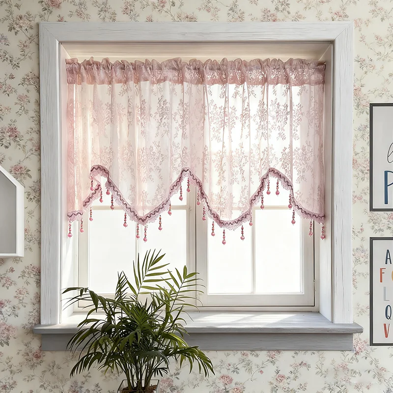 Korean Cinnamon Pink Flower Wavy Lace Short Valance with Pink Beads Tassel Transparent Jacquard Sheer Curtain for Living Room
Korean Cinnamon Pink Flower Wavy Lace Short Valance with Pink Beads Tassel Transparent Jacquard Sheer Curtain for Living Room
