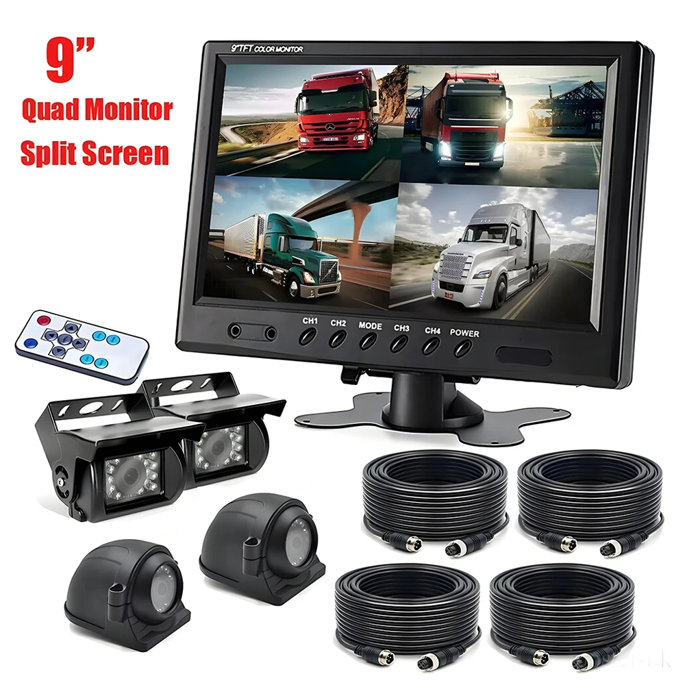 9 Inch 4 Split Monitor Vehicle Backup Camera System 4 Waterproof Cameras Front Rear View Night Vision for Truck RV Bus 12-24V
9 Inch 4 Split Monitor Vehicle Backup Camera System 4 Waterproof Cameras Front Rear View Night Vision for Truck RV Bus 12-24V
