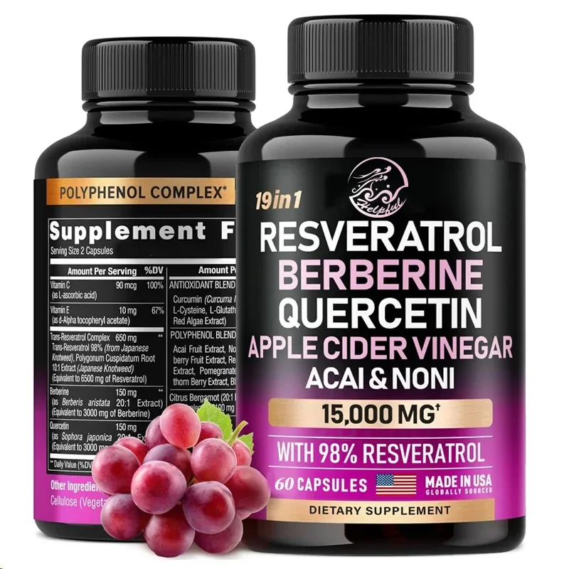 Resveratrol 60 Capsules Supplement 15000mg 19-in-1 Organic Polyphenol Complex Astartate Quercetin Apple Vinegar Antioxidant
Resveratrol 60 Capsules Supplement 15000mg 19-in-1 Organic Polyphenol Complex Astartate Quercetin Apple Vinegar Antioxidant