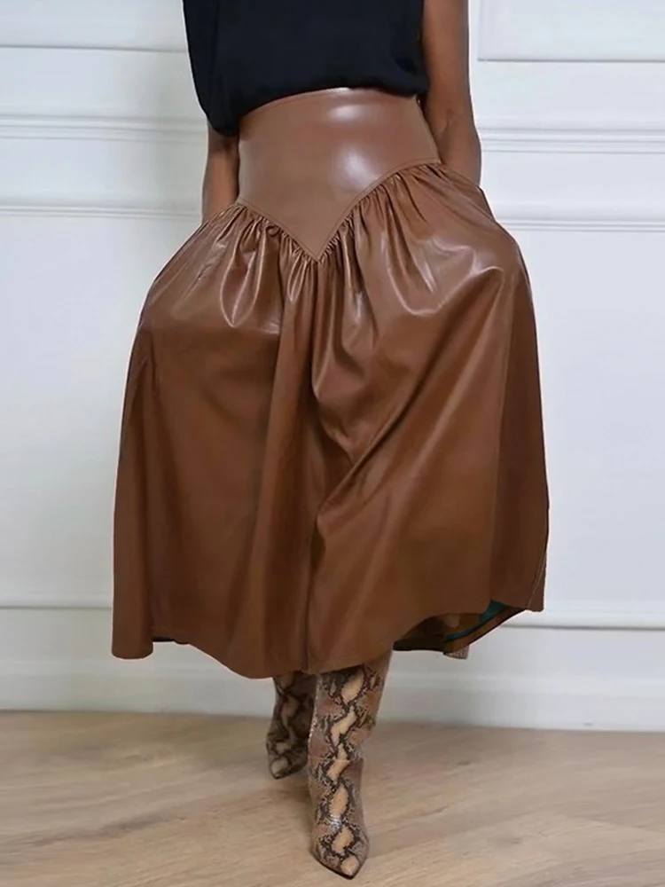 Skirts Women Plus Size High Waist Flared Leather Skirt Pockets A-line Type Elegant Long Woman Pu Skirt Wholesale Dropshipping
Skirts Women Plus Size High Waist Flared Leather Skirt Pockets A-line Type Elegant Long Woman Pu Skirt Wholesale Dropshipping