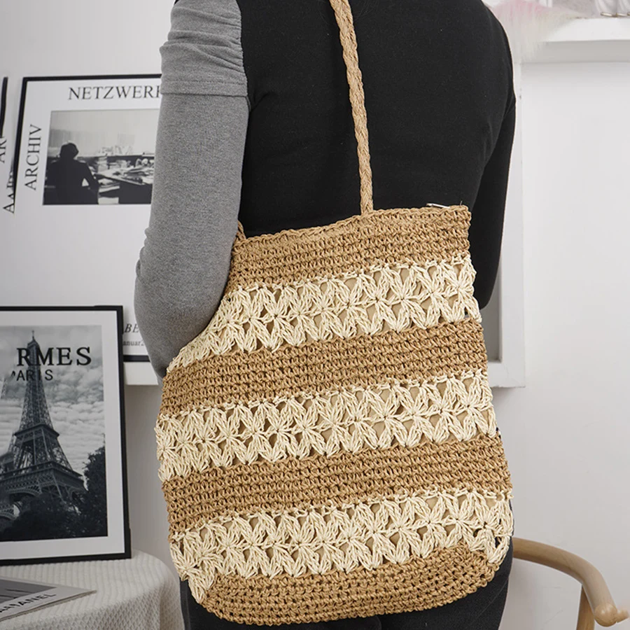 Large Summer Straw Weaving Shoulder Bag Women's Handmade Crochet Beach Handbag Woven Hollow out Stripes Underarm Knitting Bags
Large Summer Straw Weaving Shoulder Bag Women's Handmade Crochet Beach Handbag Woven Hollow out Stripes Underarm Knitting Bags