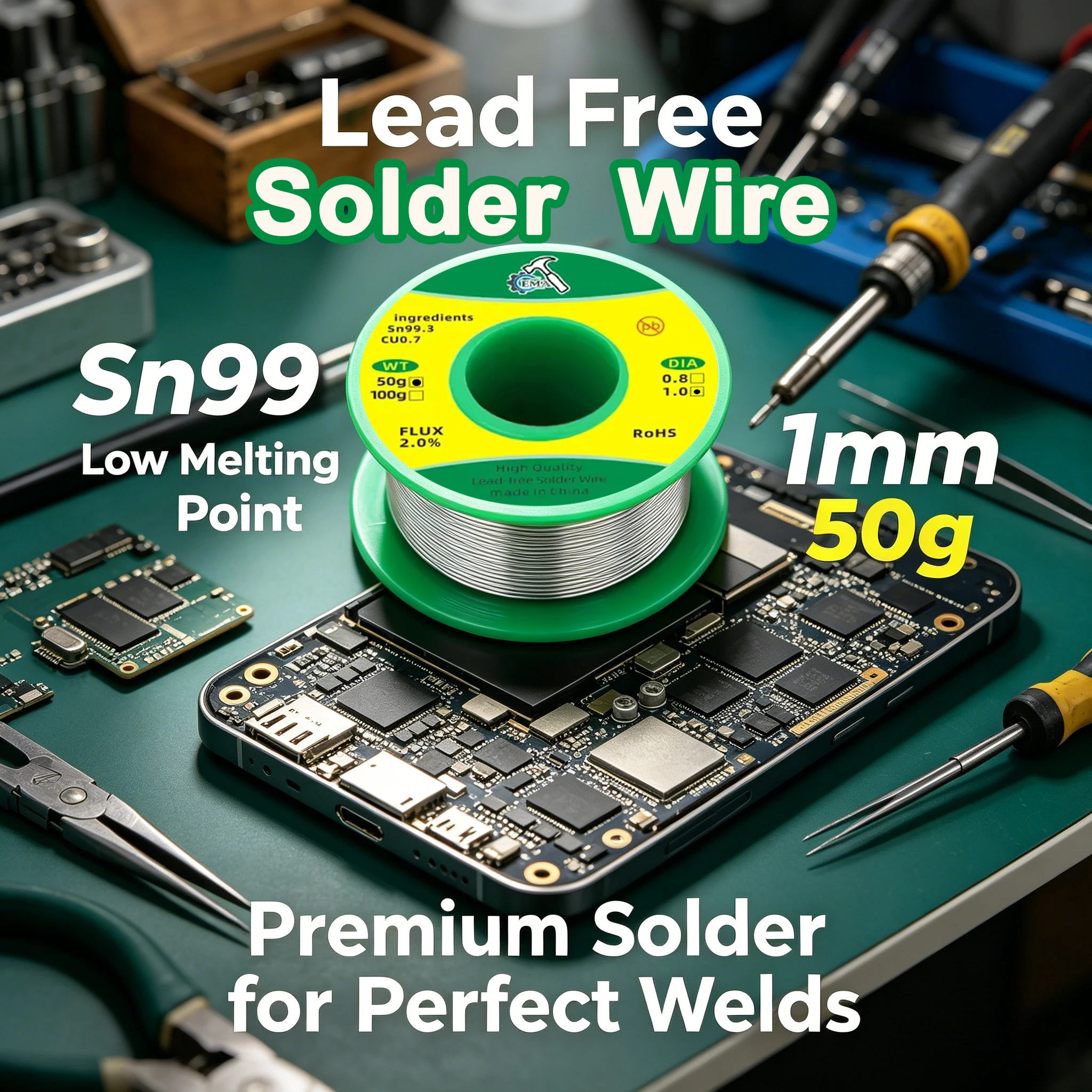 1mm 50g LeadFree Solder Wire Sn99Ag0.3Cu0.7 Rosin Core Low Melting Point Soldering Tin Wire for PCB Circuit Board Repair 1-6Pack
1mm 50g LeadFree Solder Wire Sn99Ag0.3Cu0.7 Rosin Core Low Melting Point Soldering Tin Wire for PCB Circuit Board Repair 1-6Pack