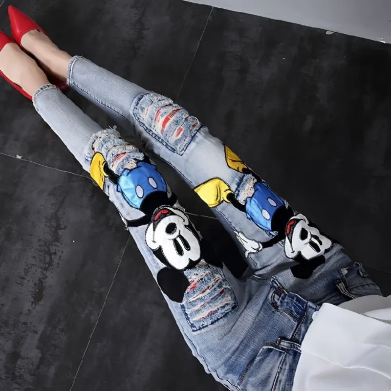 Disney Mickey Embroidered Cartoon Jeans For Women Spring Summer New High Waist Slim Versatile Pencil Pants Trendy Ripped Pants
Disney Mickey Embroidered Cartoon Jeans For Women Spring Summer New High Waist Slim Versatile Pencil Pants Trendy Ripped Pants