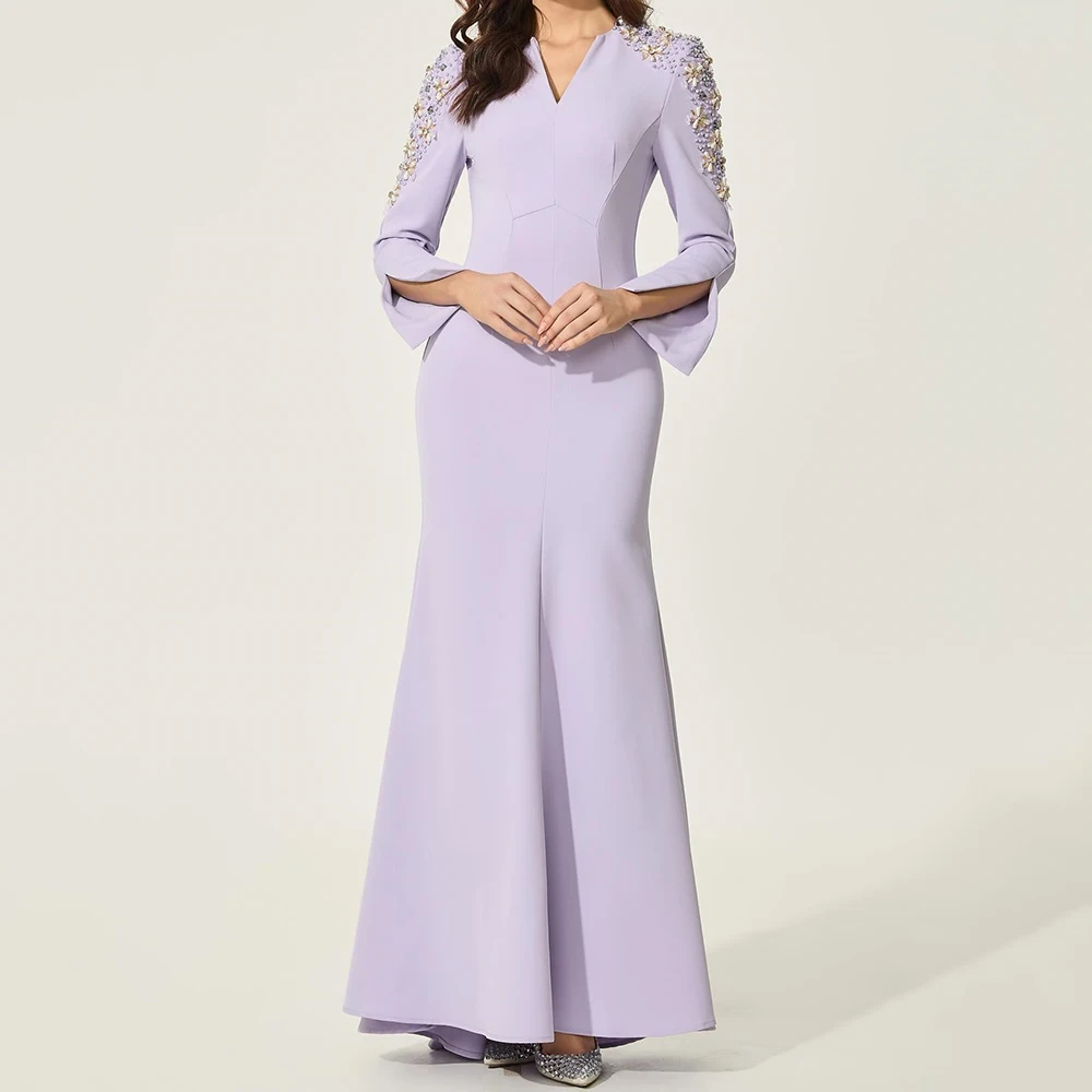 Customized A-line Evening Dresses Floor-length V-neck Full Sleeve Prom Gown Fashion Beading Crystal Simple Draped Party Gown
Customized A-line Evening Dresses Floor-length V-neck Full Sleeve Prom Gown Fashion Beading Crystal Simple Draped Party Gown