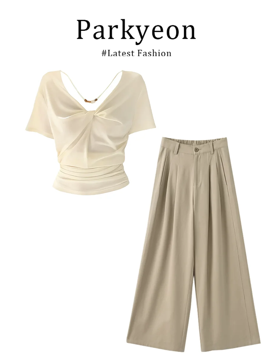 Parkyeon Stylish V-Neck Tied Short Sleeve T-Shirt Top Summer New Casual Pants Set Women's Fashion Comfortable Breathable Swea...
Parkyeon Stylish V-Neck Tied Short Sleeve T-Shirt Top Summer New Casual Pants Set Women's Fashion Comfortable Breathable Swea...