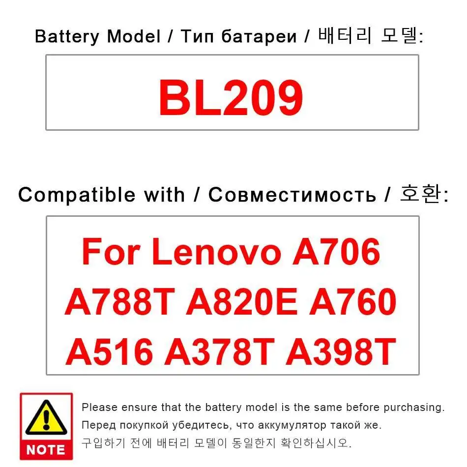 Для Lenovo A706 A788T A820E A760 A516 A378T A398T аккумулятор мобильного телефона 2000 мАч BL209 Замена премиум-класса долговечный
Для Lenovo A706 A788T A820E A760 A516 A378T A398T аккумулятор мобильного телефона 2000 мАч BL209 Замена премиум-класса долговечный