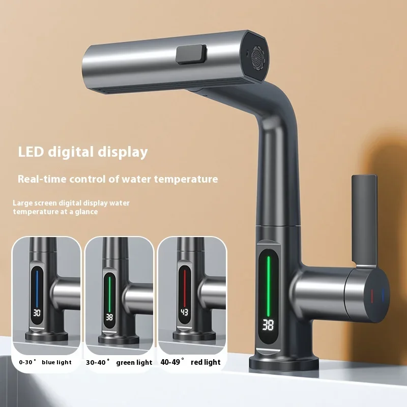Faucet Vegetable Washing Basin Multifunctional LED Digital Display Tap Rotating Pull-out Cold and Hot Water Mixer
Faucet Vegetable Washing Basin Multifunctional LED Digital Display Tap Rotating Pull-out Cold and Hot Water Mixer