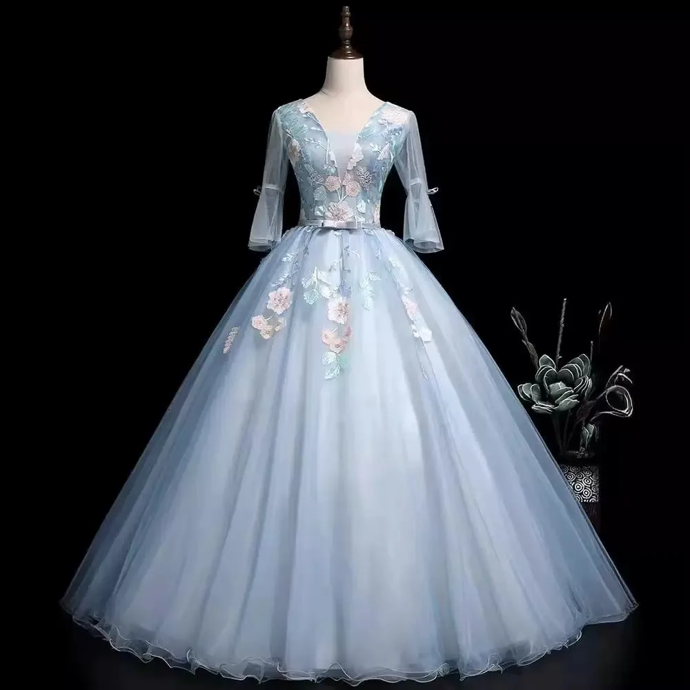 Light Blue Colorful Lace Appliques Quinceanera Dresses Half Sleeves Tulle Skirt Prom Party Gown robes 15 Years V Neck Bow Belt
Light Blue Colorful Lace Appliques Quinceanera Dresses Half Sleeves Tulle Skirt Prom Party Gown robes 15 Years V Neck Bow Belt
