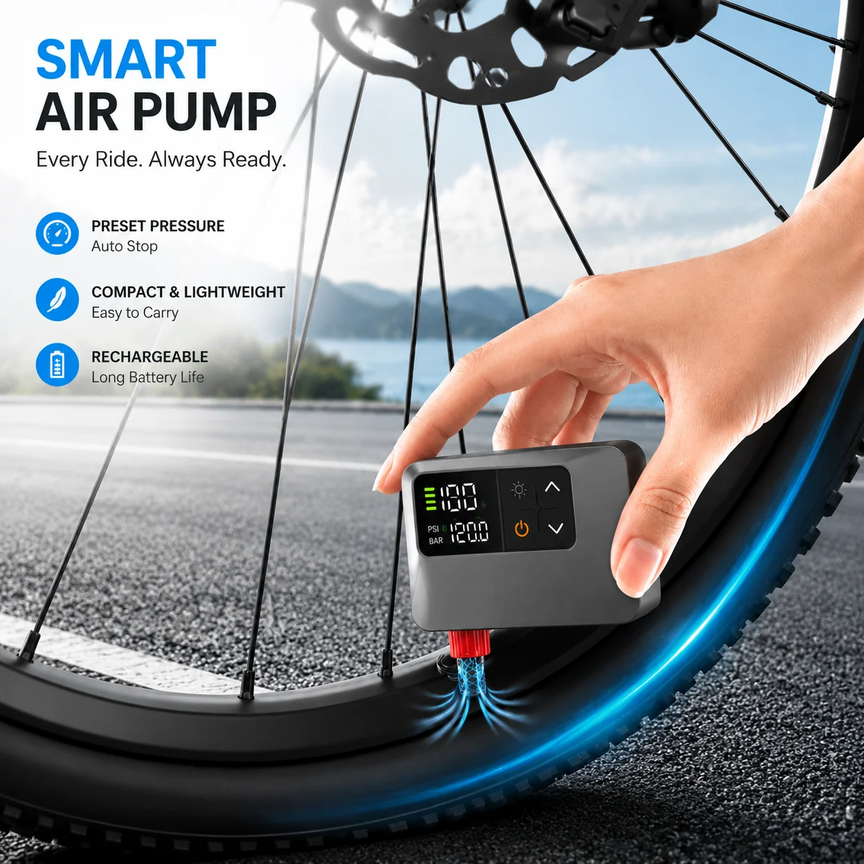150PSI Electric Wireless Portable Tire Inflator Pump for Motorcycle And Bicycle - Air Pump
150PSI Electric Wireless Portable Tire Inflator Pump for Motorcycle And Bicycle - Air Pump