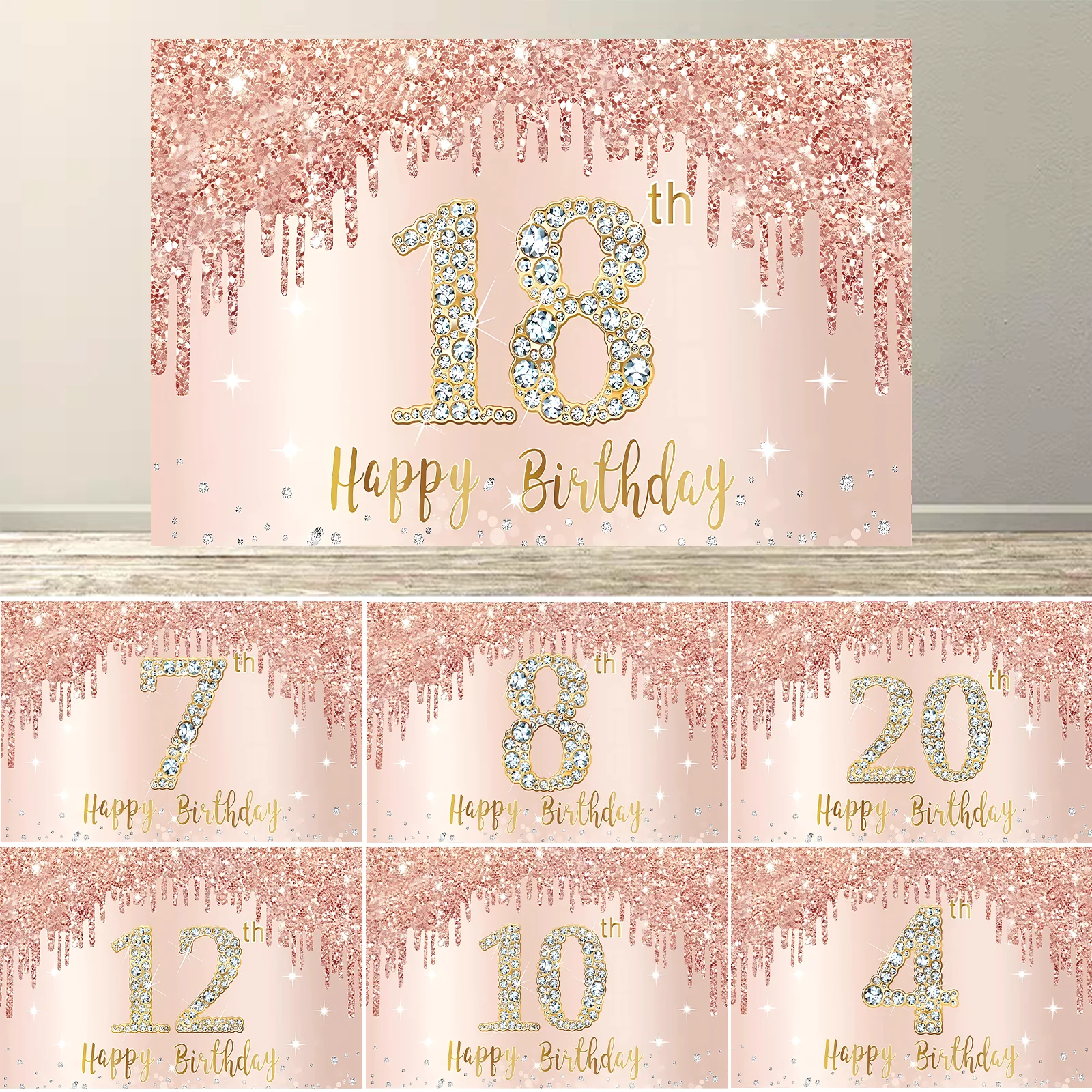 Rose Golden Happy 18th Birthday Party Backdrop Glitter Diamond Birthday Background Girl Sweet Birthday Party Banner Photography
Rose Golden Happy 18th Birthday Party Backdrop Glitter Diamond Birthday Background Girl Sweet Birthday Party Banner Photography