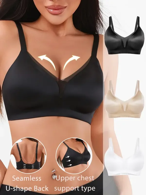 3 шт. бесшовное женское нижнее белье с v-образным вырезом без стального кольца со сборками на груди, регулируемый удобный тонкий верхний бюстгальтер, спортивное однотонное сексуальное женское белье
3 шт. бесшовное женское нижнее белье с v-образным вырезом без стального кольца со сборками на груди, регулируемый удобный тонкий верхний бюстгальтер, спортивное однотонное сексуальное женское белье