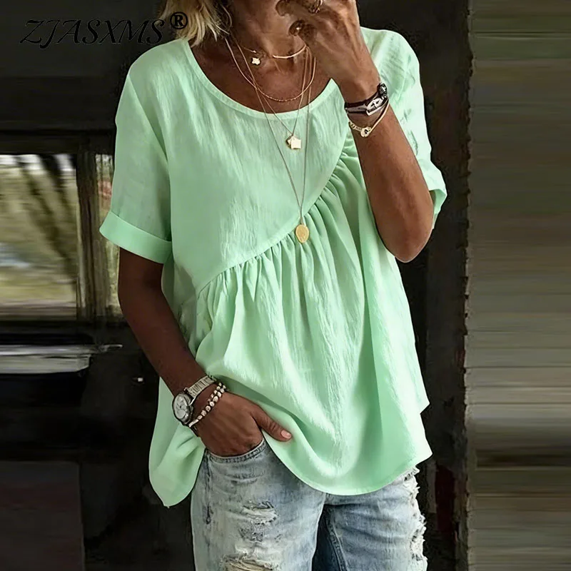 Летние модные свободные топы с коротким рукавом для женщин, повседневные блузки и рубашки с круглым вырезом и сборками, женские футболки в стиле Харадзюку, однотонные, весенние
Летние модные свободные топы с коротким рукавом для женщин, повседневные блузки и рубашки с круглым вырезом и сборками, женские футболки в стиле Харадзюку, однотонные, весенние