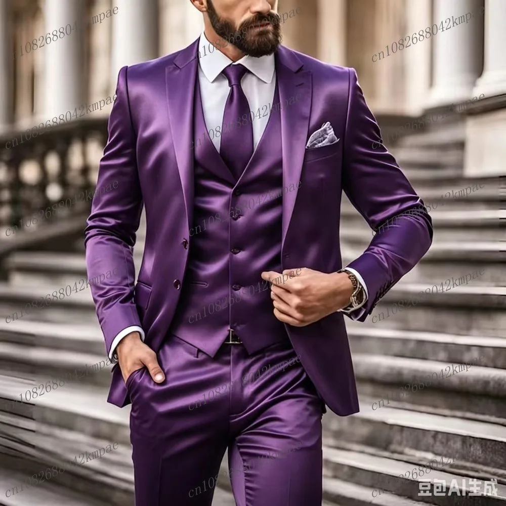 Purple Acetate Satin Formal Men Suit Groom Groomsman Wedding Party Prom Business Male Tuxedos 3 Piece Set Blazer Vest Pants
Purple Acetate Satin Formal Men Suit Groom Groomsman Wedding Party Prom Business Male Tuxedos 3 Piece Set Blazer Vest Pants