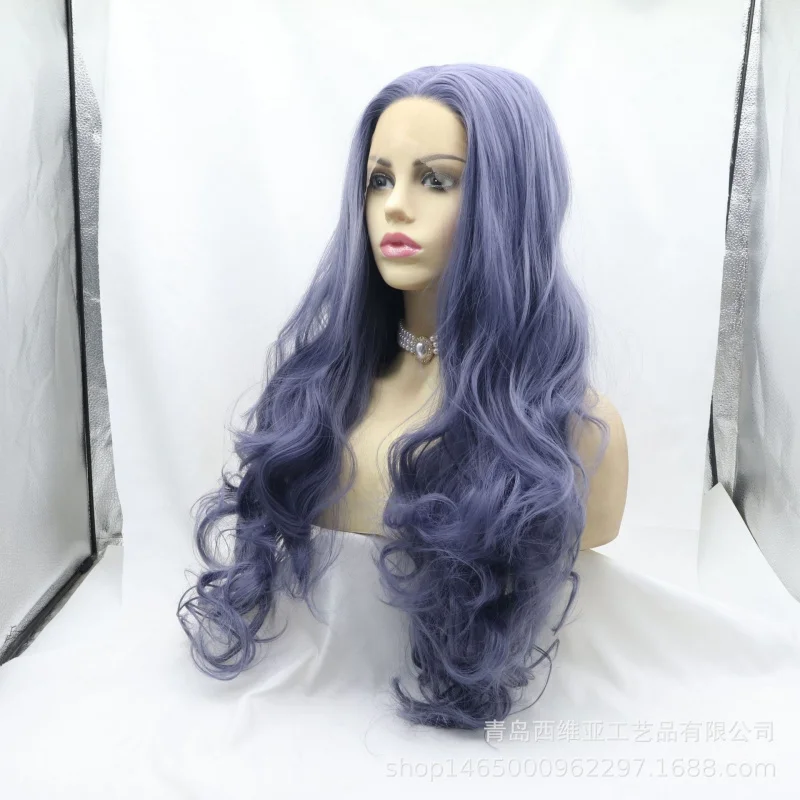Synthetic fiber lace front blue long curly wig everyday use, suitable for round faces, full head cover
Synthetic fiber lace front blue long curly wig everyday use, suitable for round faces, full head cover