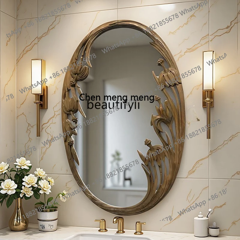 French Retro Oval Bathroom Mirror Wooden Carved Wall-Mounted Makeup Mirror Decorative Mirror
French Retro Oval Bathroom Mirror Wooden Carved Wall-Mounted Makeup Mirror Decorative Mirror
