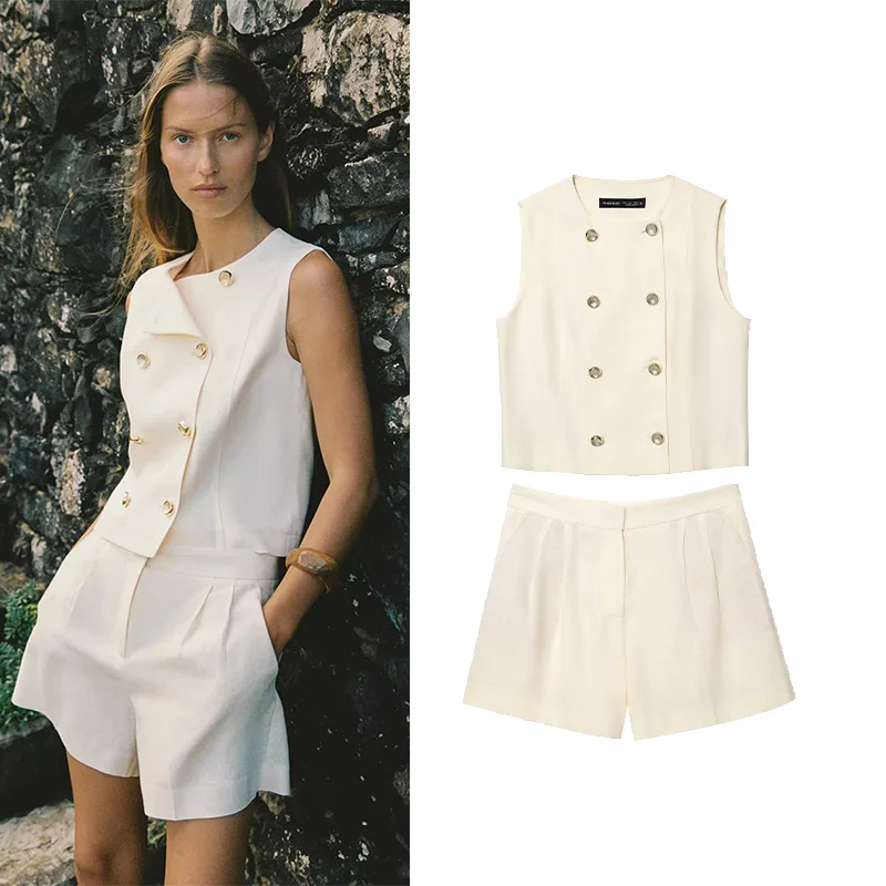 TRAF Women High Waist Shorts Set 2 Piece Double Breasted Waistcoat Darted Bermuda Shorts Two Piece Set Women Outfit
TRAF Women High Waist Shorts Set 2 Piece Double Breasted Waistcoat Darted Bermuda Shorts Two Piece Set Women Outfit