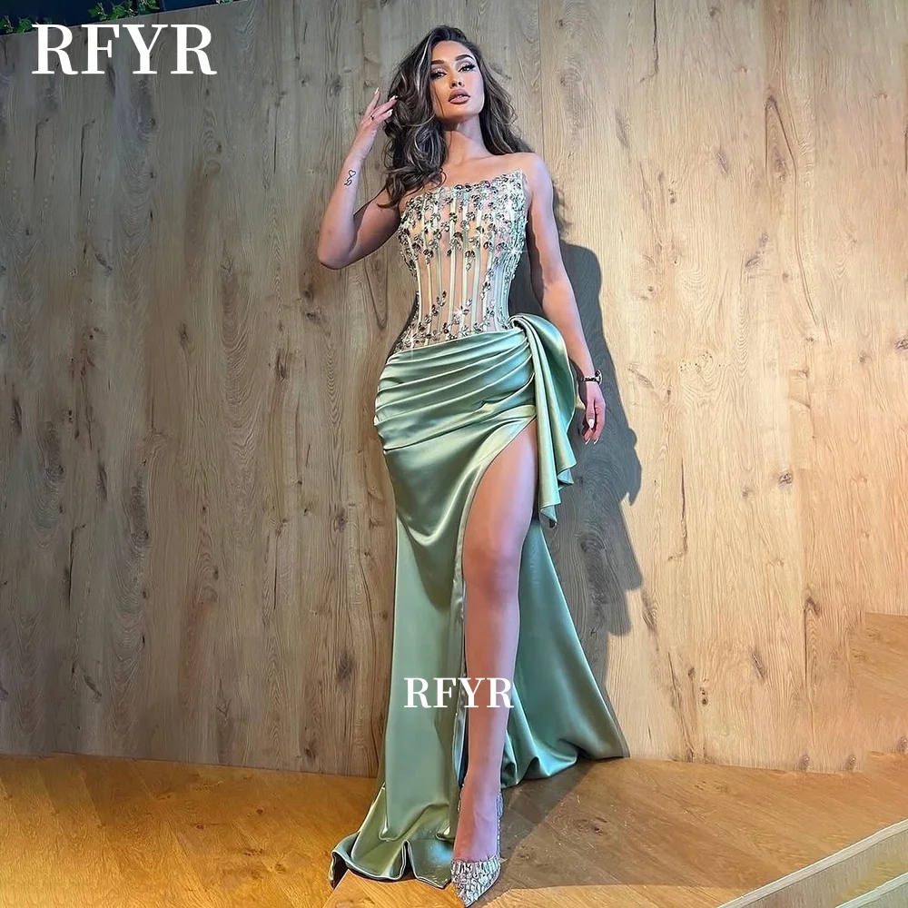 RFYR High Slit Prom Dress Fish Boned Evening Dress with Appllique Satin Elegant Mermaid Party Dress with Pleats Customized
RFYR High Slit Prom Dress Fish Boned Evening Dress with Appllique Satin Elegant Mermaid Party Dress with Pleats Customized