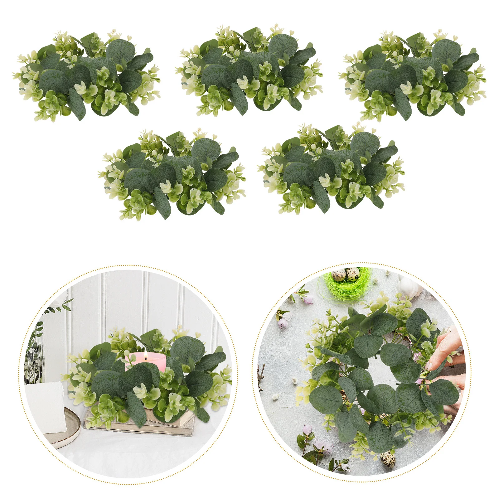 5Pcs Faux Eucalyptus Wreath Artificial Mini Rings for Wedding Table Decor Spring Summer Indoor Farmhouse Greenery
5Pcs Faux Eucalyptus Wreath Artificial Mini Rings for Wedding Table Decor Spring Summer Indoor Farmhouse Greenery