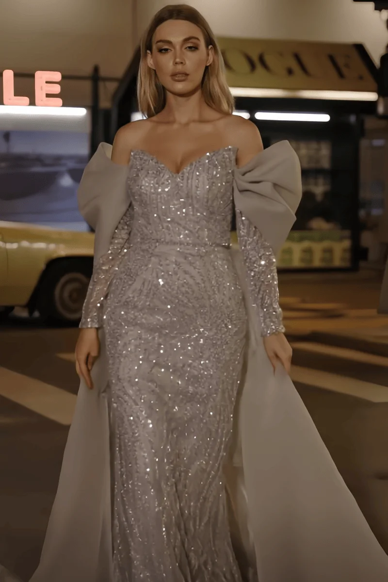Элегантное вечернее платье с открытыми плечами 2025, женское серебряное платье русалки с пайетками, рукавами-бабочками и шлейфом для роскошной вечеринки по индивидуальному заказу
Элегантное вечернее платье с открытыми плечами 2025, женское серебряное платье русалки с пайетками, рукавами-бабочками и шлейфом для роскошной вечеринки по индивидуальному заказу