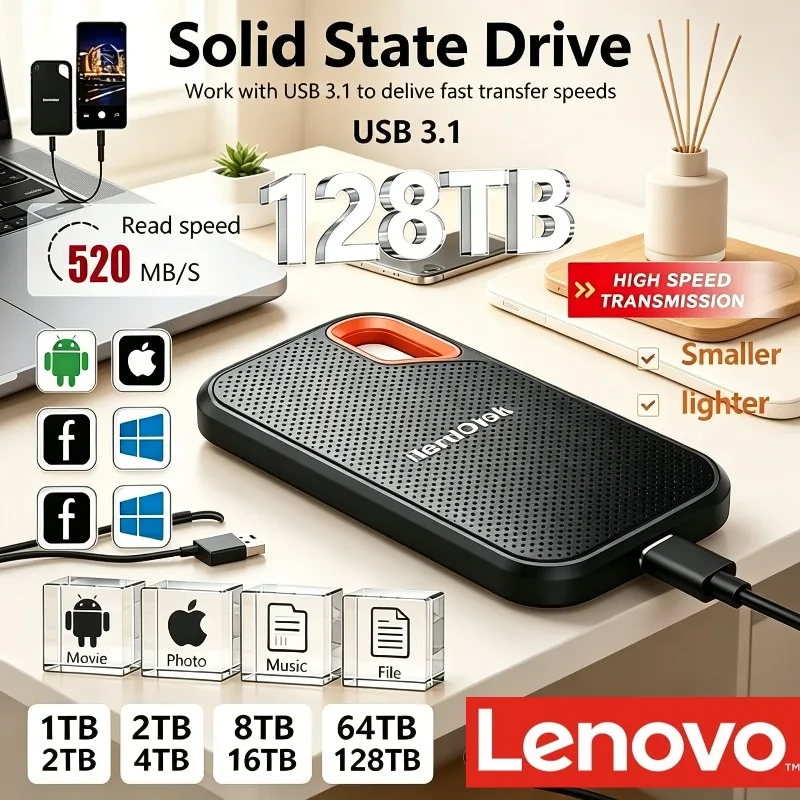 Внешний жесткий диск Lenovo E60 HDD/SSD для ноутбуков, PS5, мобильных устройств, 1 ТБ, 2 ТБ, 256 ТБ, USB 3.1
Внешний жесткий диск Lenovo E60 HDD/SSD для ноутбуков, PS5, мобильных устройств, 1 ТБ, 2 ТБ, 256 ТБ, USB 3.1