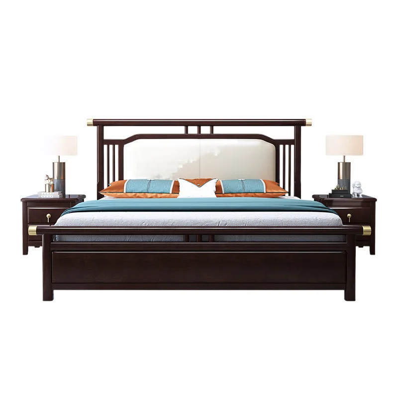 New Chinese master bedroom, soft bag solid wood bed 
New Chinese master bedroom, soft bag solid wood bed