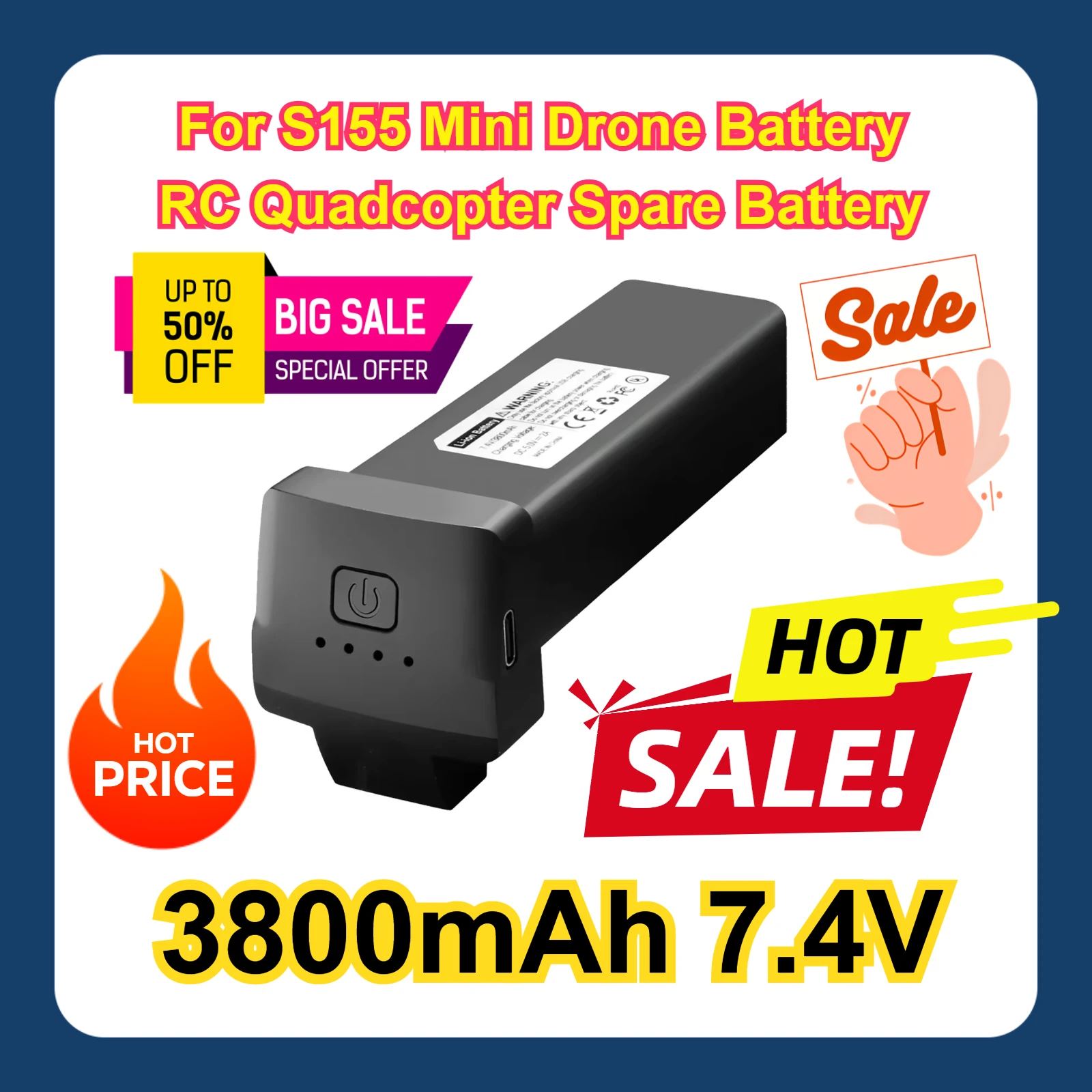 7.4V For S155 Mini Drone Battery RC Quadcopter Spare Battery Accessories Parts 3800mAh
7.4V For S155 Mini Drone Battery RC Quadcopter Spare Battery Accessories Parts 3800mAh