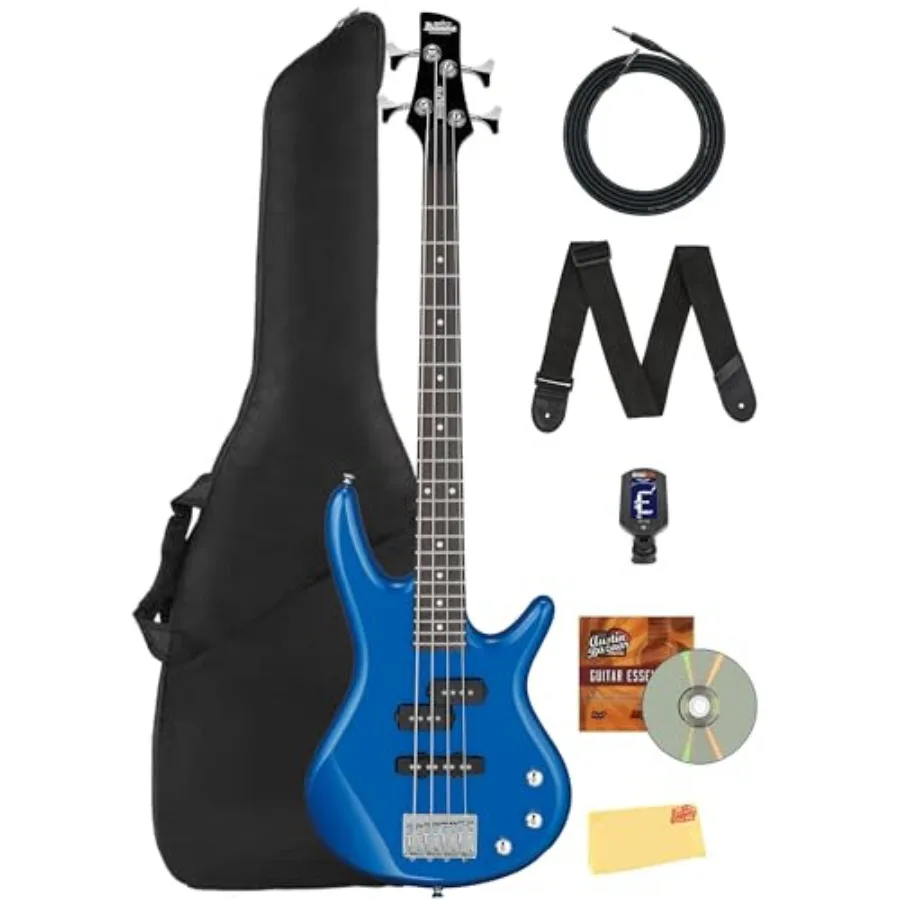 Short-scale bass guitar for beginners and small hands, maple neck with rosewood fretboard, Starlight Blue finish, includes gig
Short-scale bass guitar for beginners and small hands, maple neck with rosewood fretboard, Starlight Blue finish, includes gig