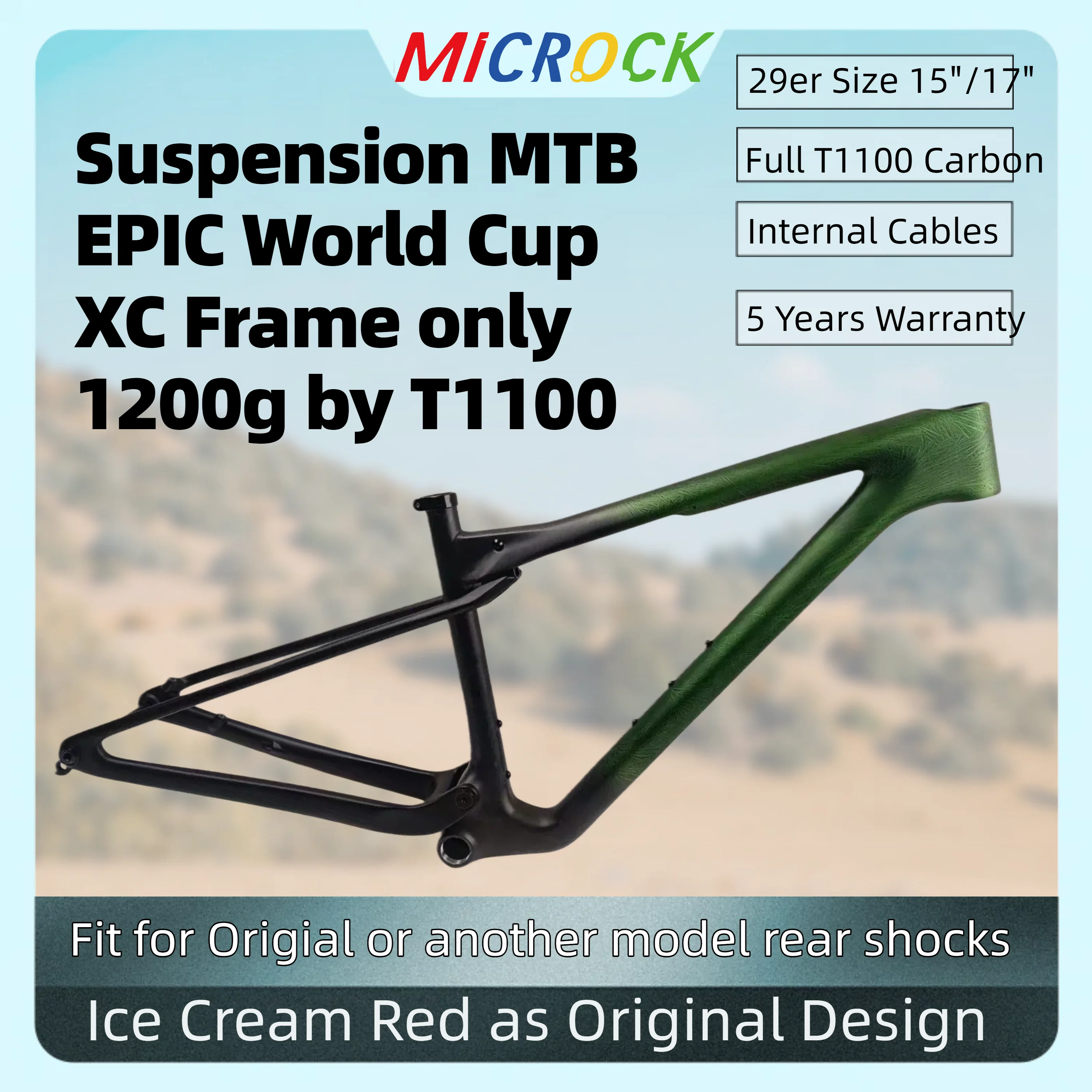 ICECREAM Full T1100 Carbon Fiber Suspension MTB Bike Frame XC 148x12mm with UDH Hanger Internal Cable Lines
ICECREAM Full T1100 Carbon Fiber Suspension MTB Bike Frame XC 148x12mm with UDH Hanger Internal Cable Lines
